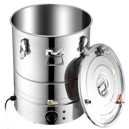 VEVOR Alcohol Still, 15 Gal 50L Water Alcohol Distiller, Home Distillery Kit include Stainless Steel Tube & Pump & One-way Exhaust Valve & Thermometer (30-120℃ ) for DIY Whisky Wine Brandy, Silver