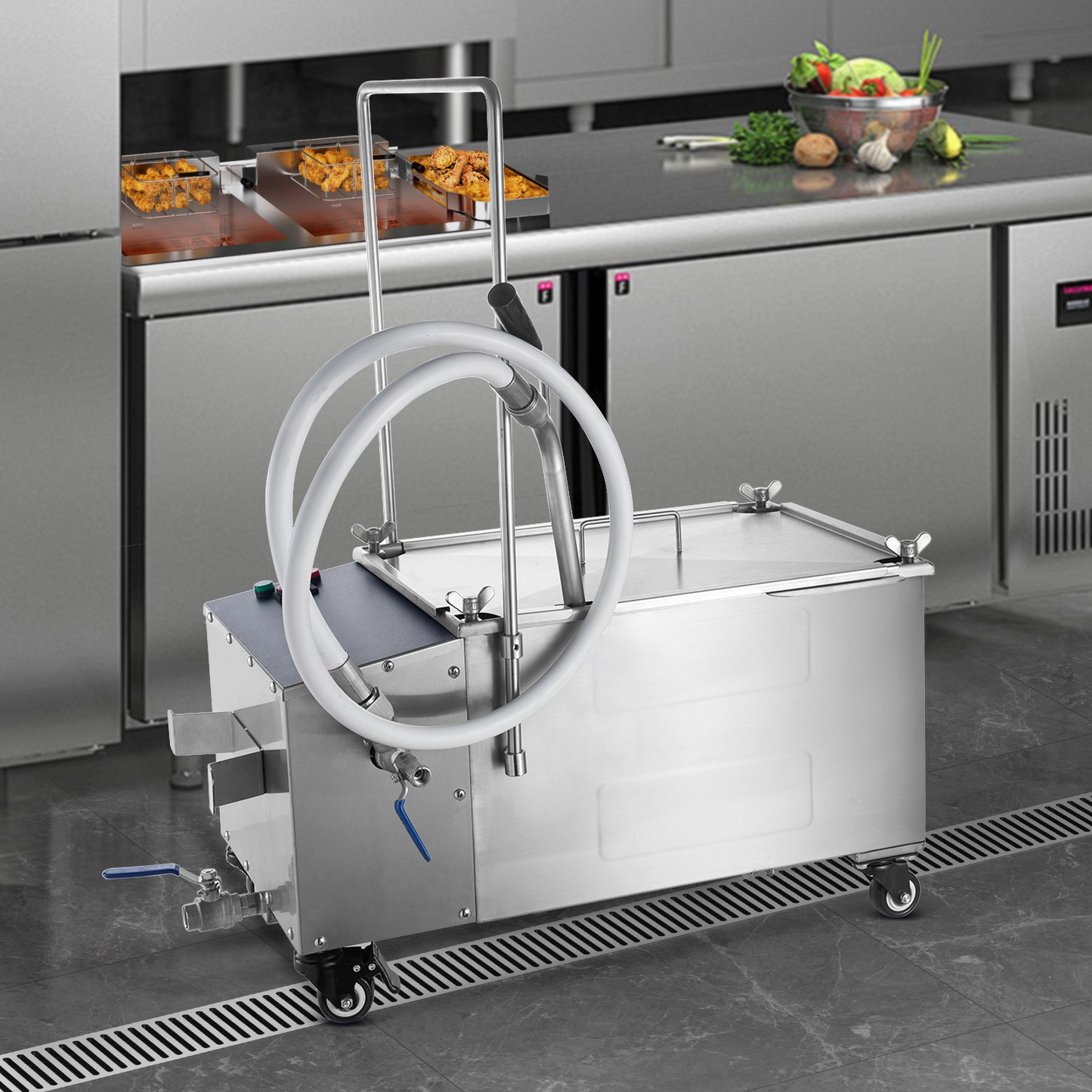 VEVOR Mobile Fryer Filter, 38L Oil Tank Capacity, Oil Filtration System with 10 L/min Oil Filtration Speed, Mobile Frying Oil Filtering System with Swivel Wheels, Oil Hose for Restaurant Burger Stores
