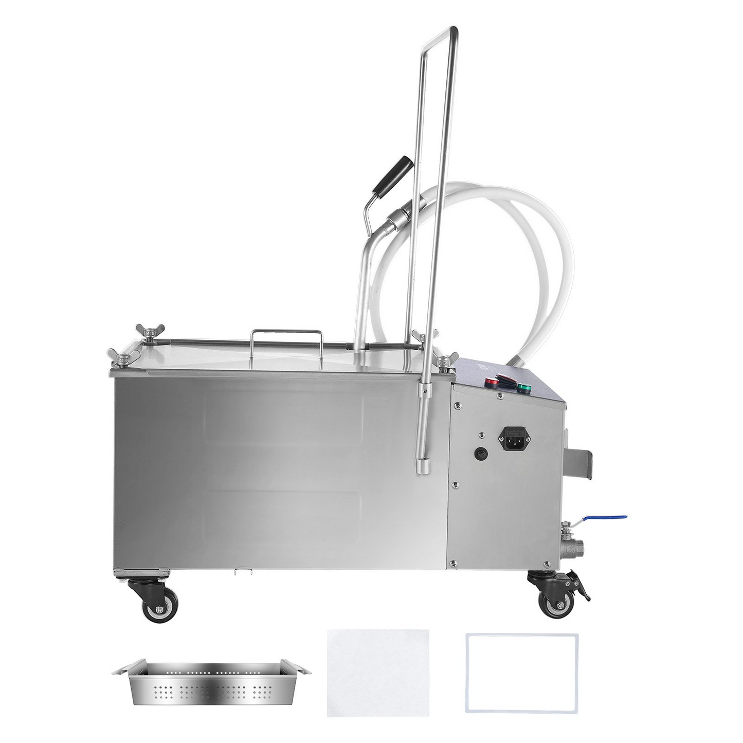 VEVOR Mobile Fryer Filter, 38L Oil Tank Capacity, Oil Filtration System with 10 L/min Oil Filtration Speed, Mobile Frying Oil Filtering System with Swivel Wheels, Oil Hose for Restaurant Burger Stores