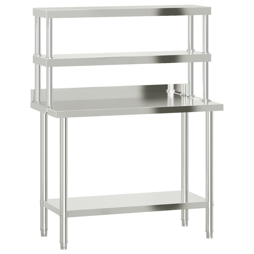 vidaXL Kitchen Work Table with Overshelf 43.3"x21.7"x59.1" Stainless Steel