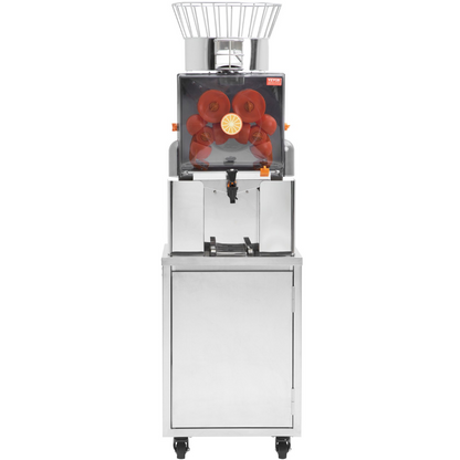 VEVOR Commercial Orange Juicer, 120W Automatic Feeding Juice Extractor with Water Tap, Stainless Steel Juicer Machine 25 Oranges/Minute, with Pull-Out Filter Box, PC Cover, 3 Peel Collecting Buckets