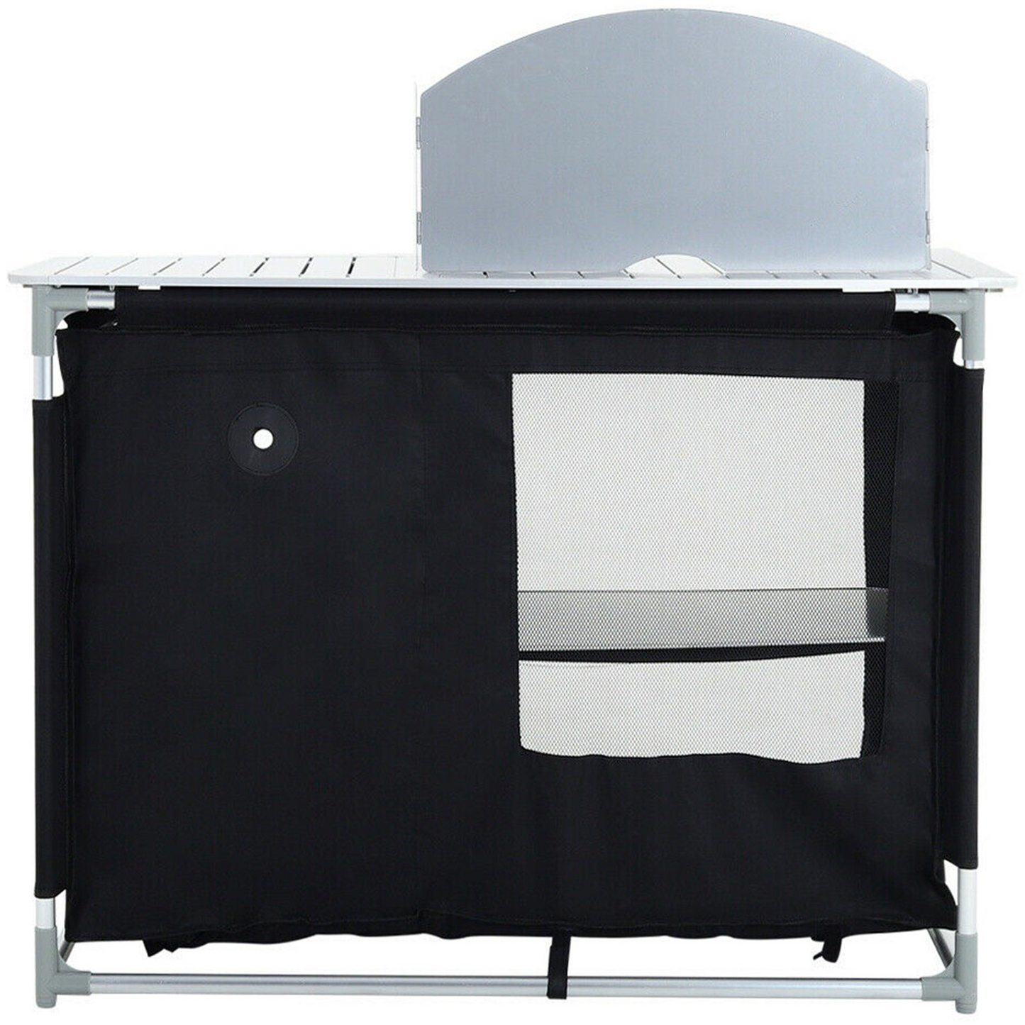 VEVOR Aluminum Portable Camping Kitchen Detachable Windscreen Storage Organizer & Carrying Bag, Outdoor Grill Station for Picnic BBQ & Backyards, Black