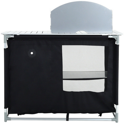 VEVOR Aluminum Portable Camping Kitchen Detachable Windscreen Storage Organizer & Carrying Bag, Outdoor Grill Station for Picnic BBQ & Backyards, Black