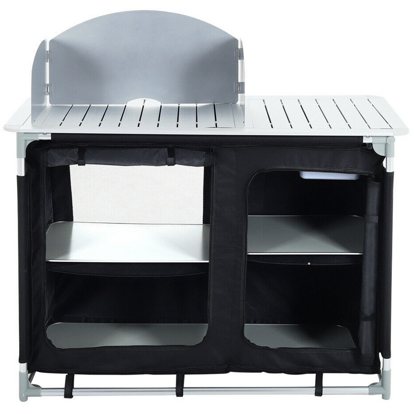 VEVOR Aluminum Portable Camping Kitchen Detachable Windscreen Storage Organizer & Carrying Bag, Outdoor Grill Station for Picnic BBQ & Backyards, Black