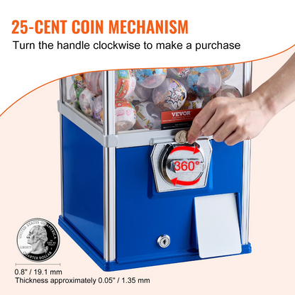 VEVOR 25"H Gumball Machine Vending Coin Bank Vintage Gumballs Dispenser PS Bule