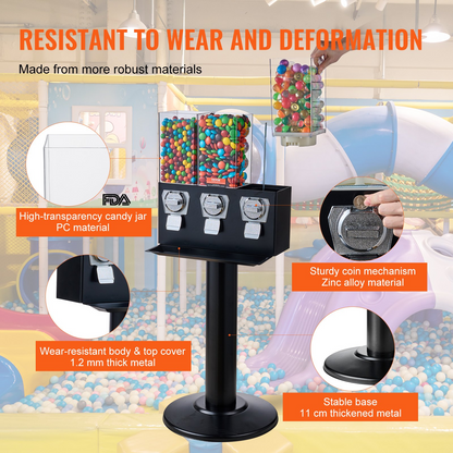 VEVOR Gumball Machine with Stand Vending Coin Bank Vintage Candy Dispenser Black