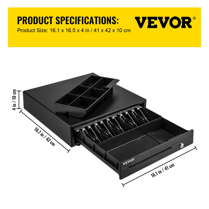 VEVOR Cash Register Drawer, 16" 12 V, for POS System with 5 Bill 6 Coin Cash Tray, Removable Coin Compartment & 2 Keys Included, RJ11/RJ12 Cable for Supermarket, Bar, Coffee Shop, Restaurant
