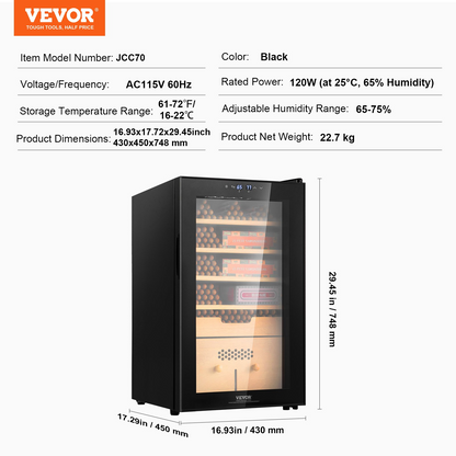 VEVOR Electric Cigar Humidor, 400 Count Cigar Humidor Cabinet with Cooling, Heating & Humidity Control, 5 Layer Spanish Cedar Wood & Double Mirror Glass Cigar Humidor, Gift for Men