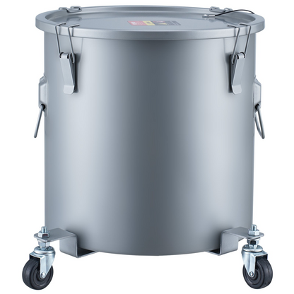 VEVOR Fryer Grease Bucket, 10 Gal Oil Disposal Caddy with Caster Base, Carbon Steel Rust-Proof Coating, Oil Transport Container with Lid, Lock Clips, Filter Bag for Hot Cooking Oil Filtering, Gray