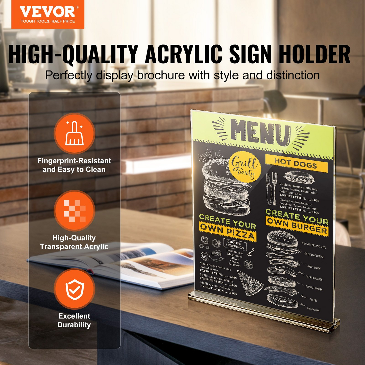 VEVOR Acrylic Sign Holder, 6 Pack 8.5 x 11-inch Brochure Display Holders, T-Shape Double Sided Display Sign Stand, Clear Acrylic Table Menu Photo Paper Holder for Restaurant Office Wedding Bar