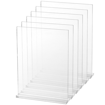 VEVOR Acrylic Sign Holder, 6 Pack 8.5 x 11-inch Brochure Display Holders, T-Shape Double Sided Display Sign Stand, Clear Acrylic Table Menu Photo Paper Holder for Restaurant Office Wedding Bar