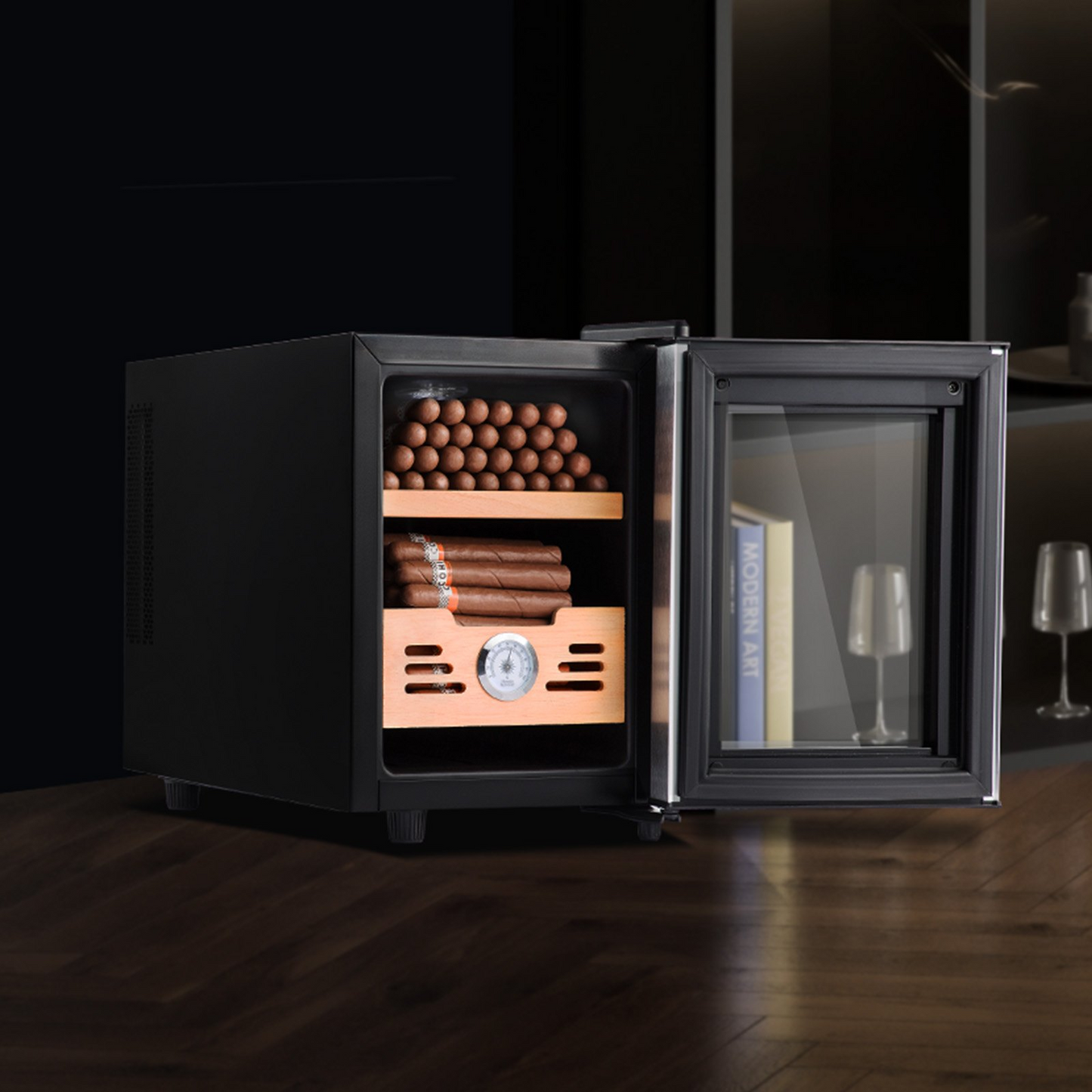 VEVOR Electric Cigar Humidor, 16L Cigar Humidor Cabinet with Heating & Cooling Temp Control System, Spanish Cedar Wood & Tempered Glass & LED Light Cigar Humidor, for Up To 100 Cigars, Gift for Men