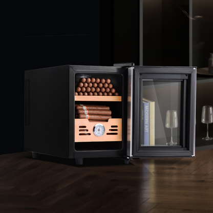 VEVOR Electric Cigar Humidor, 16L Cigar Humidor Cabinet with Heating & Cooling Temp Control System, Spanish Cedar Wood & Tempered Glass & LED Light Cigar Humidor, for Up To 100 Cigars, Gift for Men