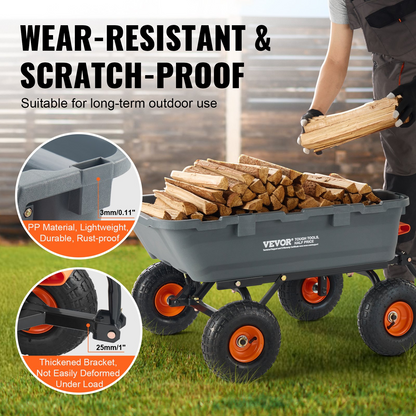 VEVOR Dump Cart, Poly Garden Dump Cart with Easy to Assemble Steel Frame, Dump Wagon with 2-in-1 Convertible Handle, Utility Wheelbarrow 800 lbs Capacity, 10 inch Tires
