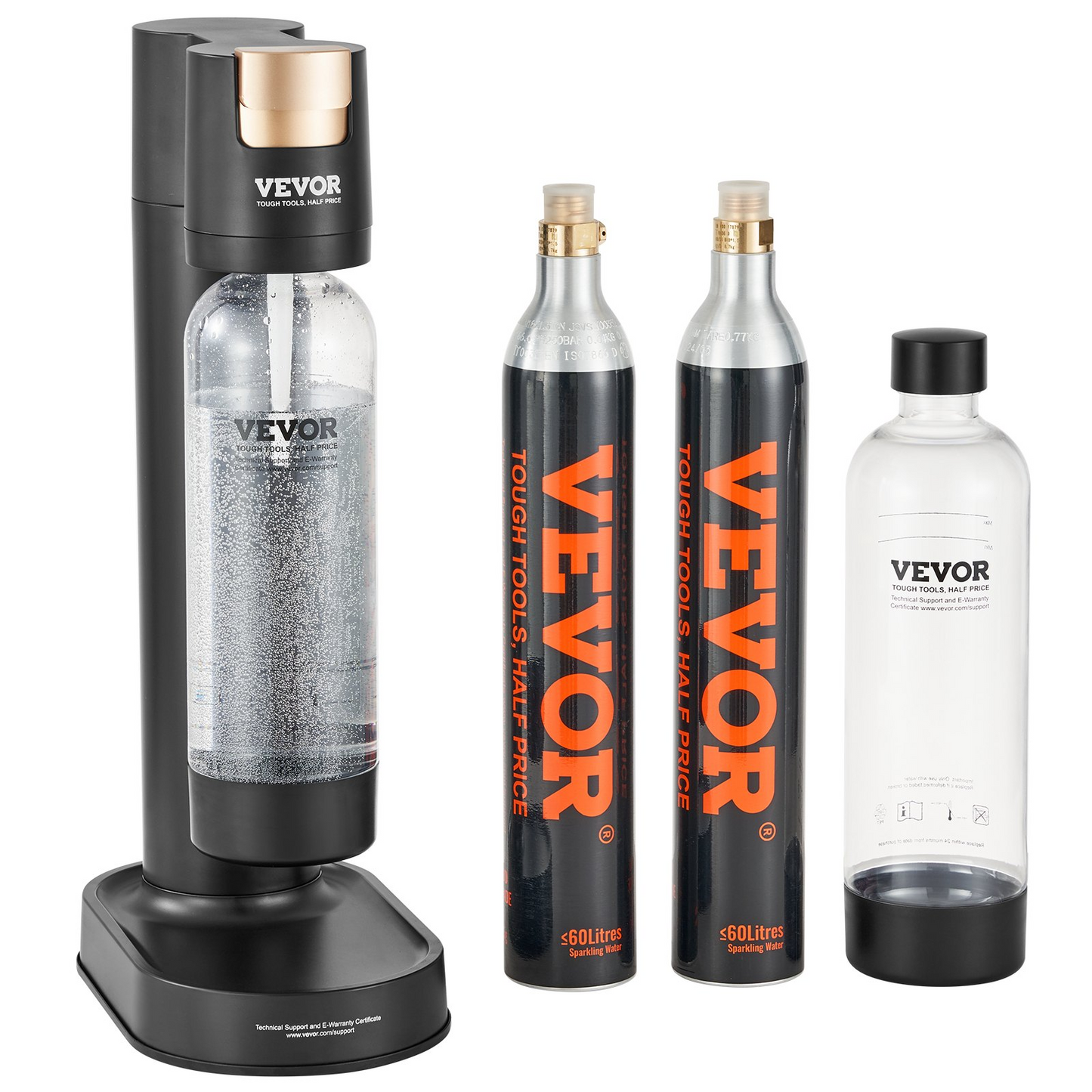 VEVOR Sparkling Water Maker, Soda Maker Machine for Home Carbonating, Seltzer Water Starter Kit with 2 BPA-free 1L PET Bottles, 2 CO2 Cylinders, Compatible with Mainstream Screw-in 60L CO2 Cylinder
