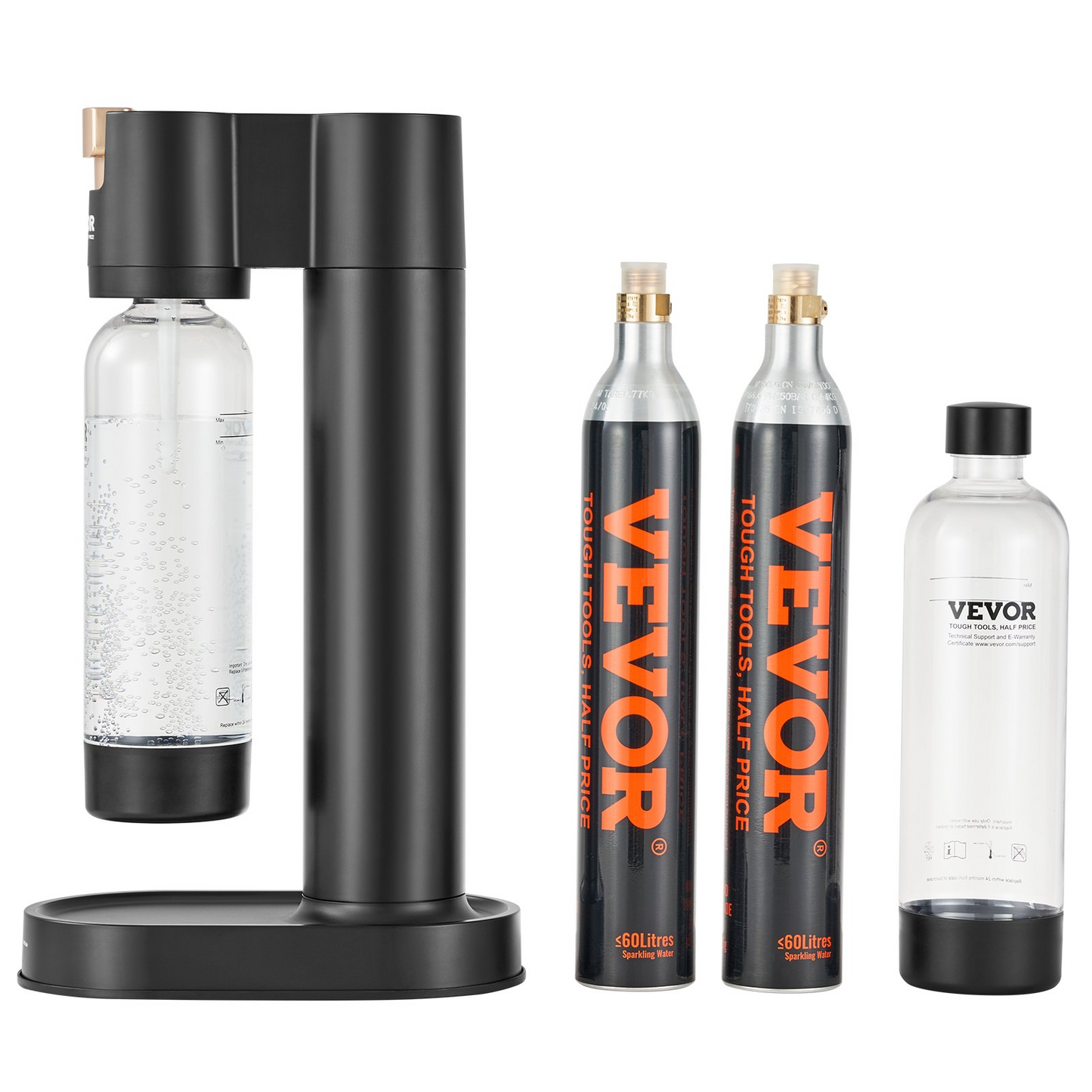 VEVOR Sparkling Water Maker, Soda Maker Machine for Home Carbonating, Seltzer Water Starter Kit with 2 BPA-free 1L PET Bottles, 2 CO2 Cylinders, Compatible with Mainstream Screw-in 60L CO2 Cylinder