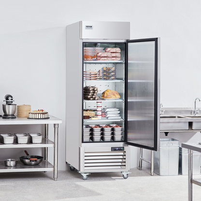 VEVOR Commercial Freezer 19.32 Cu.ft, Reach In 27" W Upright Freezer Single Door, Auto-Defrost Stainless Steel Reach-in Freezer with 4 Adjustable Shelves, -13 to 5℉ Temp Control, LED Light, 4 Wheels