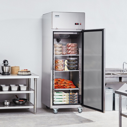 VEVOR Commercial Freezer 19.32 Cu.ft, Reach In 27" W Upright Freezer Single Door, Auto-Defrost Stainless Steel Reach-in Freezer with 4 Adjustable Shelves, -13 to 5℉ Temp Control, LED Light, 4 Wheels