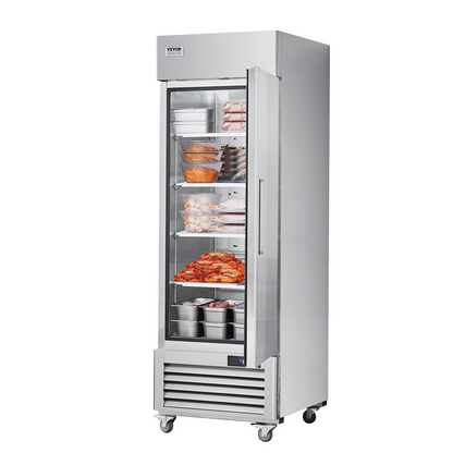 VEVOR Commercial Freezer 19.32 Cu.ft, Reach In 27" W Upright Freezer Single Door, Auto-Defrost Stainless Steel Reach-in Freezer with 4 Adjustable Shelves, -13 to 5℉ Temp Control, LED Light, 4 Wheels