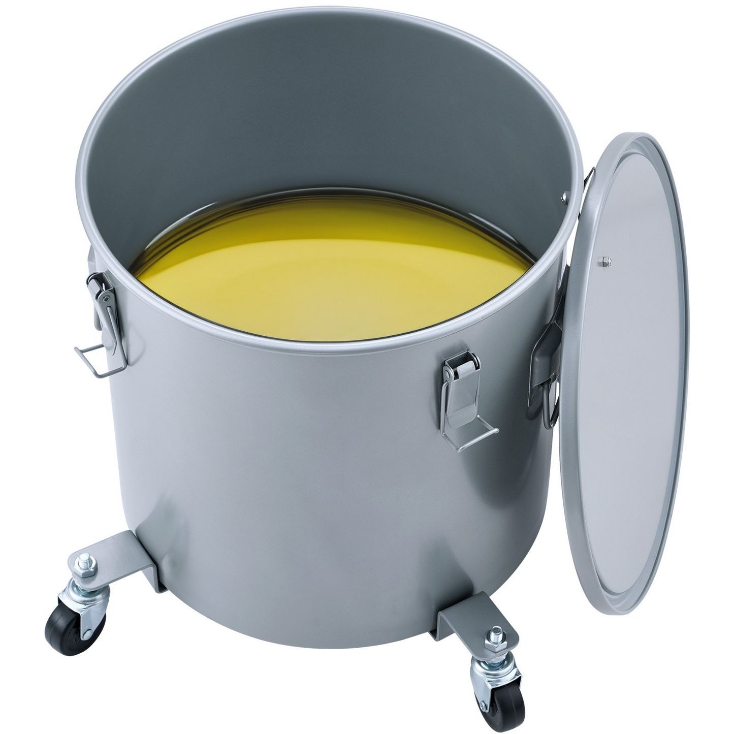 VEVOR Fryer Grease Bucket, 10 Gal Oil Disposal Caddy with Caster Base, Carbon Steel Rust-Proof Coating, Oil Transport Container with Lid, Lock Clips, Filter Bag for Hot Cooking Oil Filtering, Gray