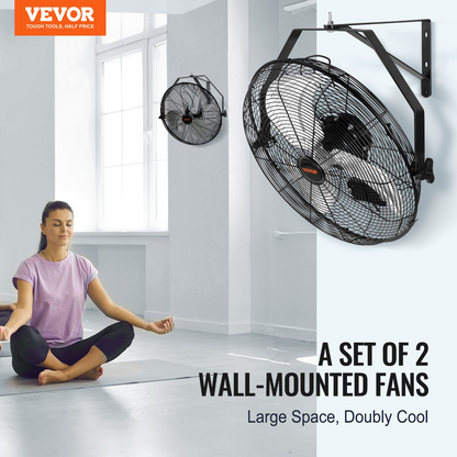 VEVOR Wall Mount Fan, 2 PCS 18 inch Manual 360-Degree Tilt Adjustment, 3-speed High Velocity Max. 4000 CFM Industrial Wall Fan for Indoor, Commercial, Warehouse, Workshop, Basement, Garage