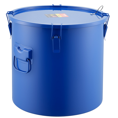 VEVOR Fryer Grease Bucket, 10 Gal Oil Disposal Caddy Carbon Steel Fryer Oil Bucket with Rust-Proof Coating, Oil Transport Container with Lid, Lock Clips, Filter Bag for Hot Cooking Oil Filtering, Blue