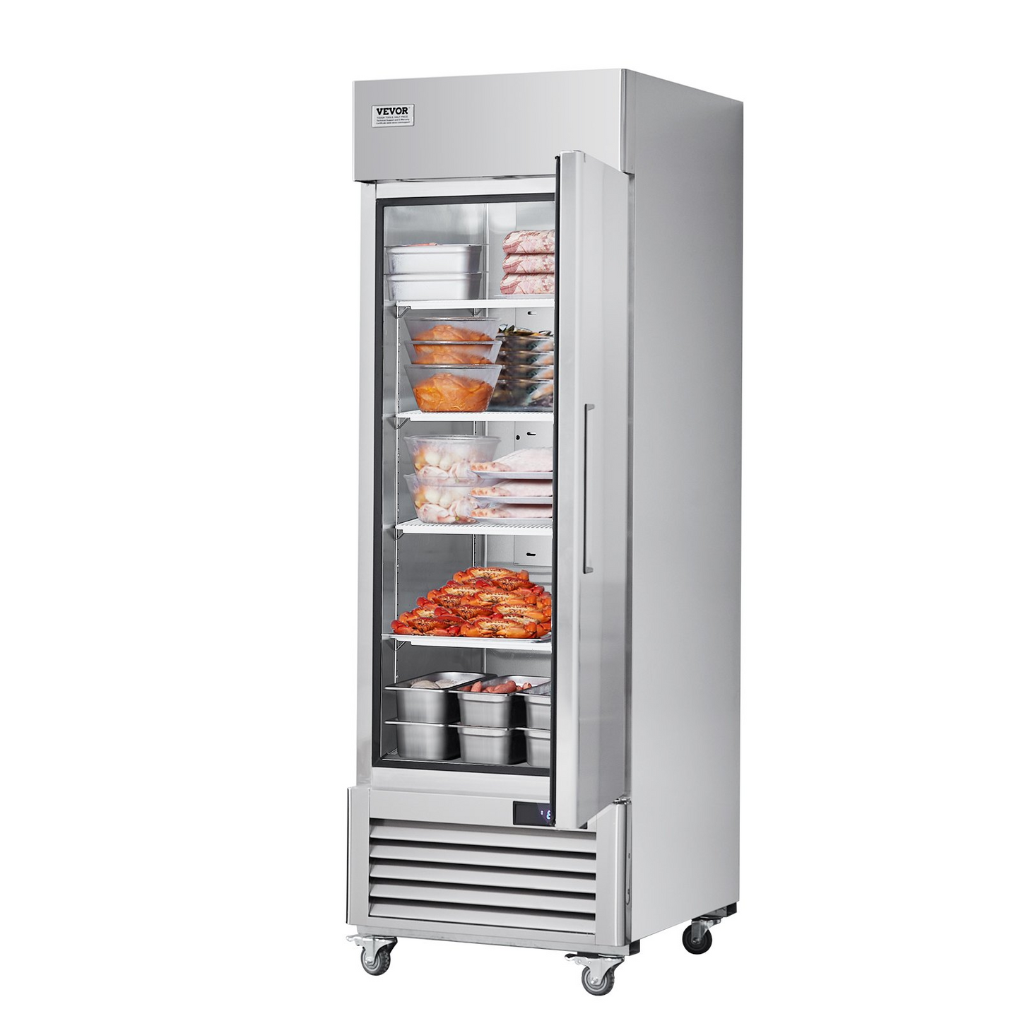 VEVOR Commercial Freezer 19.32 Cu.ft, Reach In 27" W Upright Freezer Single Door, Auto-Defrost Stainless Steel Reach-in Freezer with 4 Adjustable Shelves, -13 to 5℉ Temp Control, LED Light, 4 Wheels