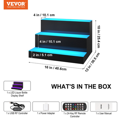 VEVOR LED Lighted Liquor Bottle Display Bar Shelf RF & App Control 16" 3-Step