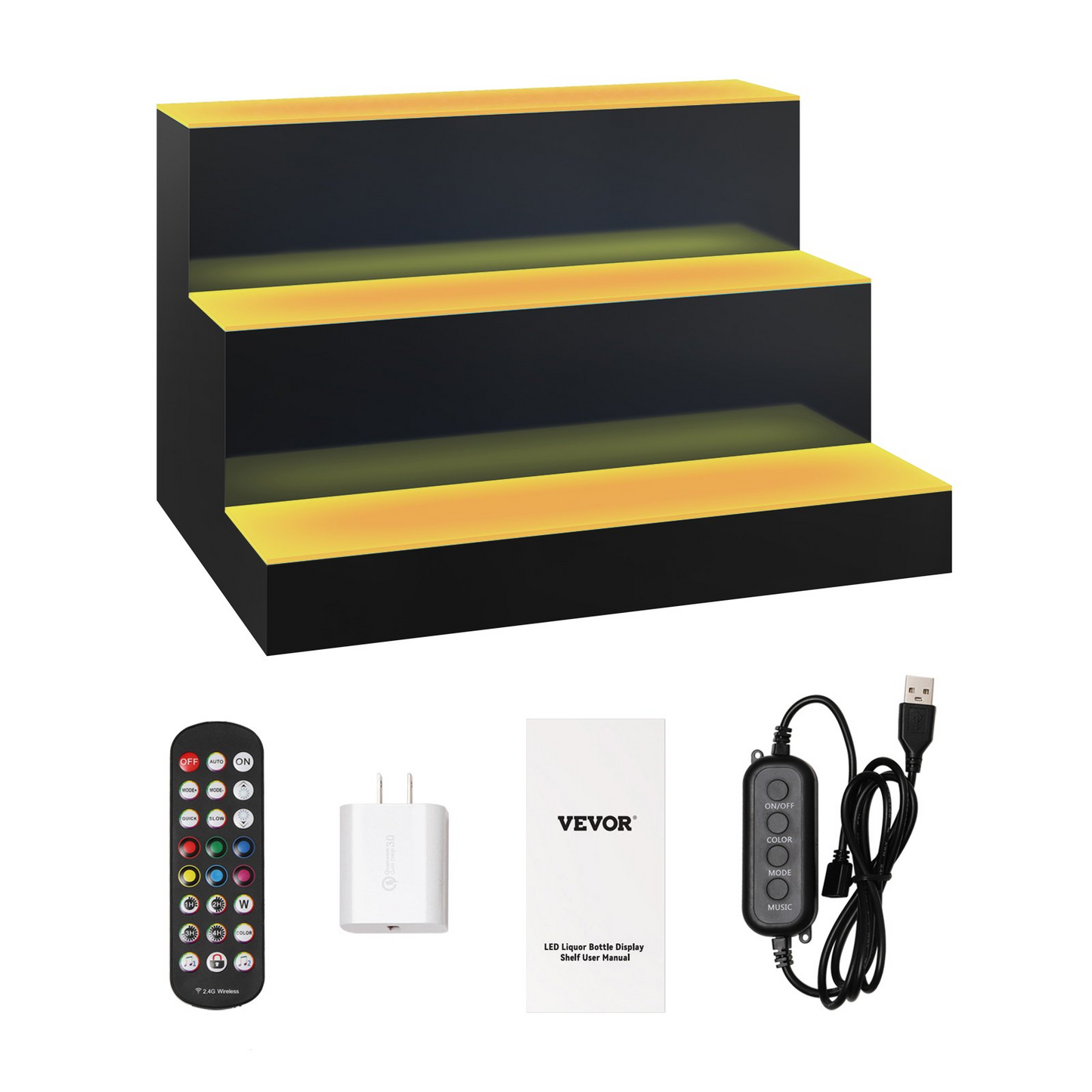 VEVOR LED Lighted Liquor Bottle Display Bar Shelf RF & App Control 16" 3-Step