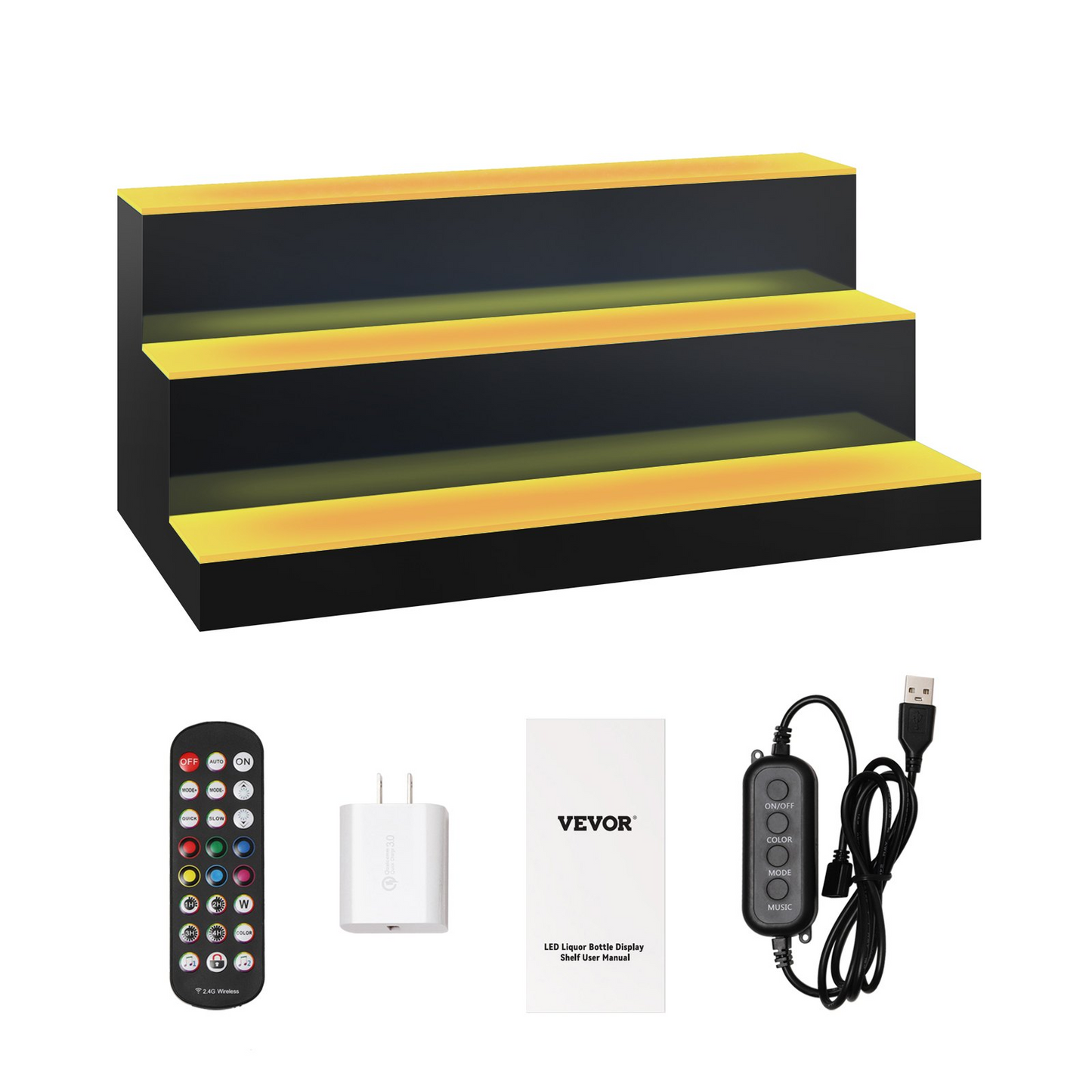 VEVOR LED Lighted Liquor Bottle Display Bar Shelf RF & App Control 24" 3-Step