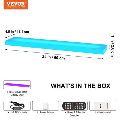 VEVOR LED Lighted Liquor Bottle Display Bar Shelf RF & App Control 24" 1-Step