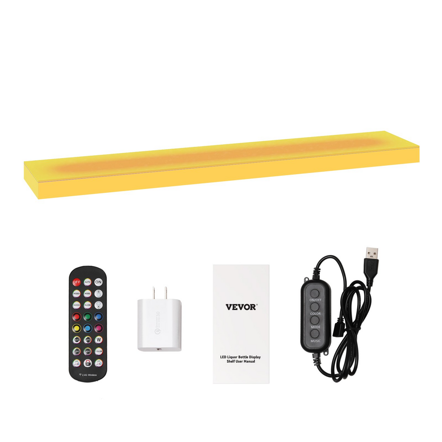 VEVOR LED Lighted Liquor Bottle Display Bar Shelf RF & App Control 24" 1-Step