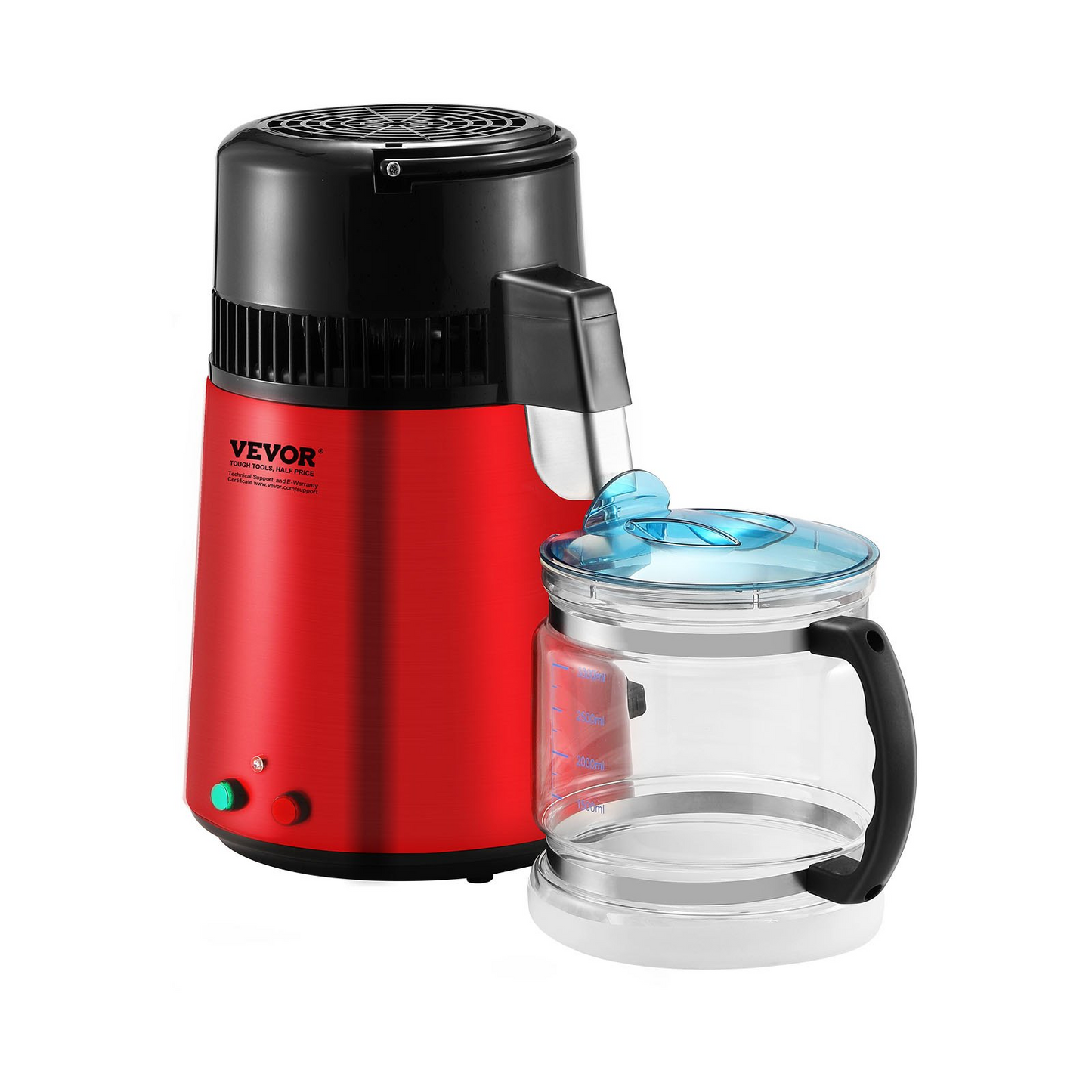 VEVOR Water Distiller, 4L 1.05 Gallon Pure Water Purifier Filter For Home Countertop, 750W Distilled Water Maker, Stainless Steel Interior Distiller Water Making Machine to Make Clean Water, Red