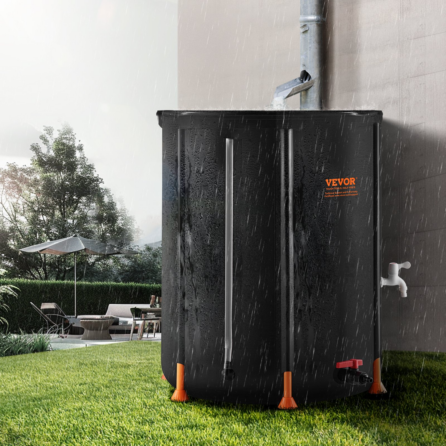 VEVOR Collapsible Rain Barrel 100 Gal Rain Catcher with Spigots and Overflow Kit