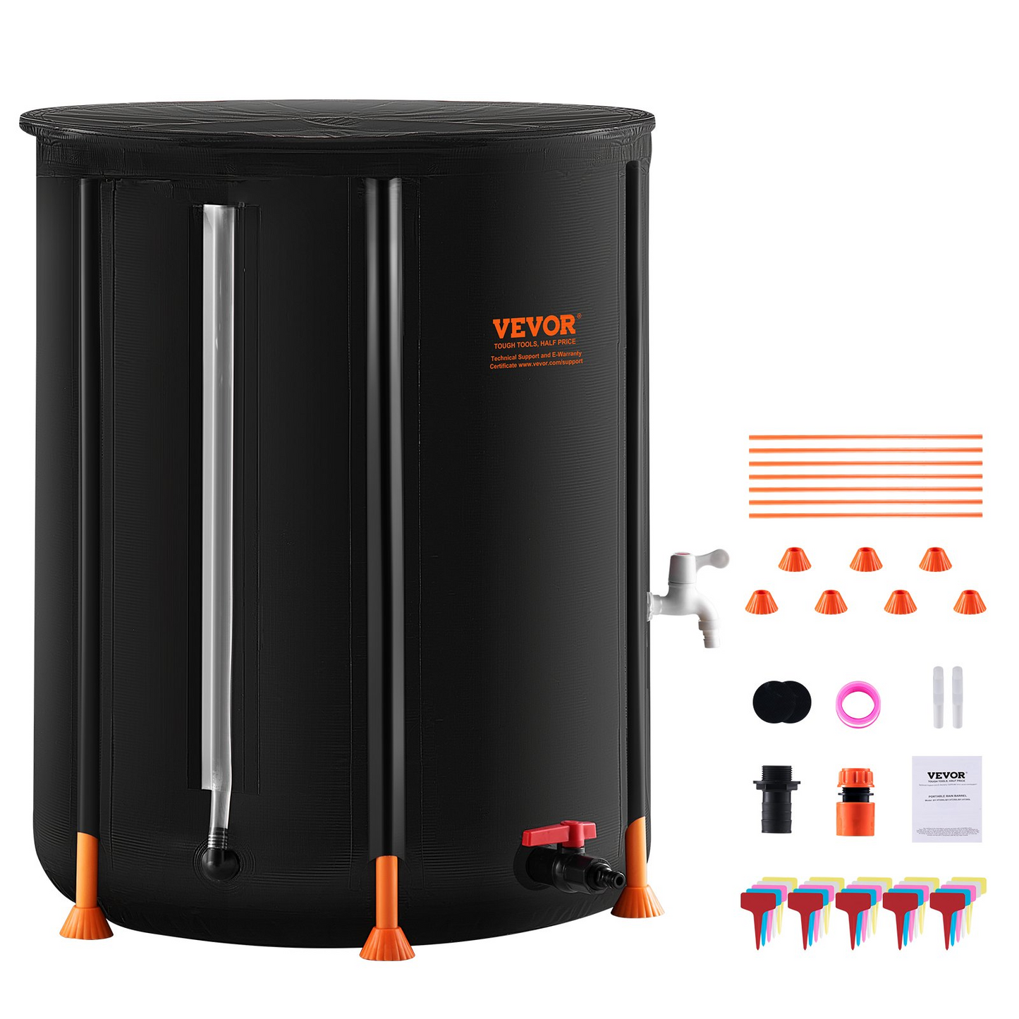 VEVOR Collapsible Rain Barrel 100 Gal Rain Catcher with Spigots and Overflow Kit