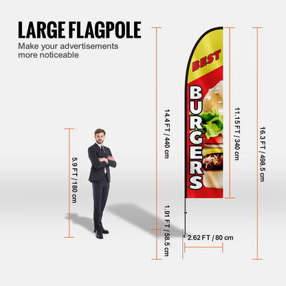 VEVOR Burger Restaurant Advertising Feather Flag Kit Swooper Flag Poles 16.3 FT