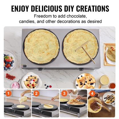 VEVOR 16-Inch Electric Crepe Maker Commercial Crepe Machine 3400W Double Head
