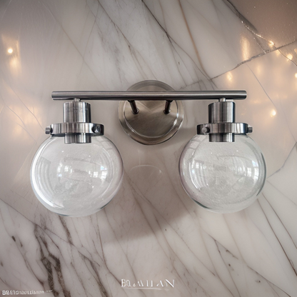 Bathroom Vanity Light Fixtures, 2-Light Black Wall Sconce Lighting Wall Lamp with Clear Glass Shade, Vintage Wall Mounted Lights Bathroom Lights for Mirror, Living Room, Bedroom, Hallway, Porch