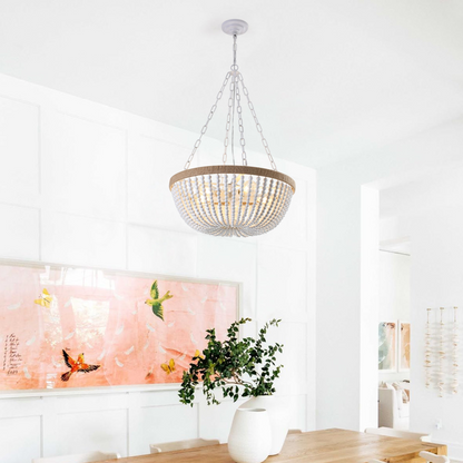 Bohemian style Wood Beaded Chandelier Oak White  NEW SKU :W1340P206667