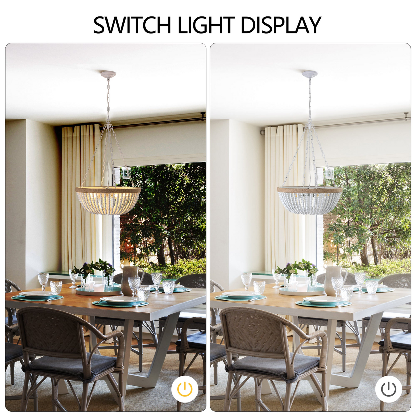 Bohemian style Wood Beaded Chandelier Oak White  NEW SKU :W1340P206667
