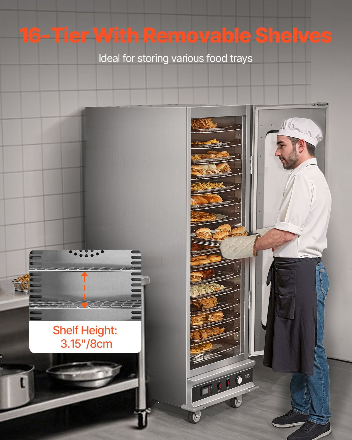 Hot Box Food Warmer 16-Tier Concession Warming Cabinet with Water Tray for Pizza
