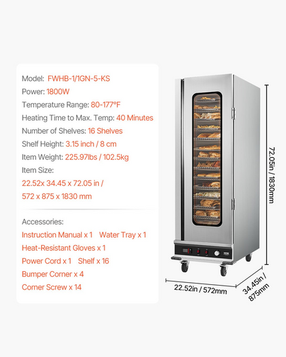 Hot Box Food Warmer 16-Tier Concession Warming Cabinet with Water Tray for Pizza