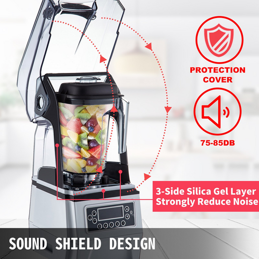 VEVOR 110V Commercial Smoothie Blenders, 1.5L/50.7oz 1500W Countertop Silent Blender w/ 3-Side Silica Gel Sound Shield, Quiet Blender Self-Cleaning Includes Multifunctional 2-in-1 Wet Dry Blades White