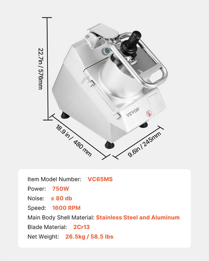 Food Processor Vegetable Chopper w/ 6 Blades Food-Grade Stainless Steel Blender