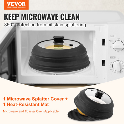 VEVOR Microwave Splatter Cover & Mat 10.8" Collapsible Microwave Food Lid 500°F