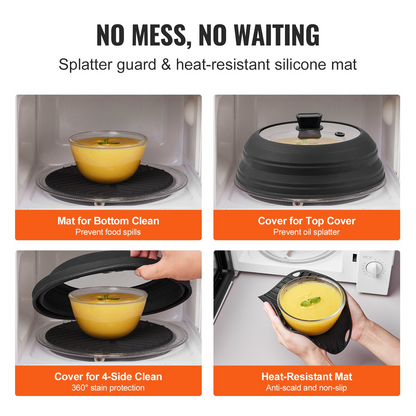 VEVOR Microwave Splatter Cover & Mat 10.8" Collapsible Microwave Food Lid 500°F