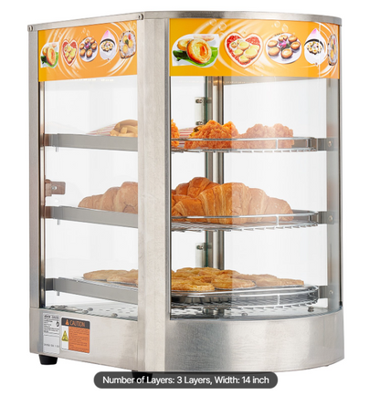 3-Tier Commercial Food Warmer Display, 800W Food Display Warmer with LED Light, Adjustable Shelf and Stainless Steel Frame, 86℉~185℉ Air Heating, 60L for Hamburger, Pizza, Bread, Fried Chicken