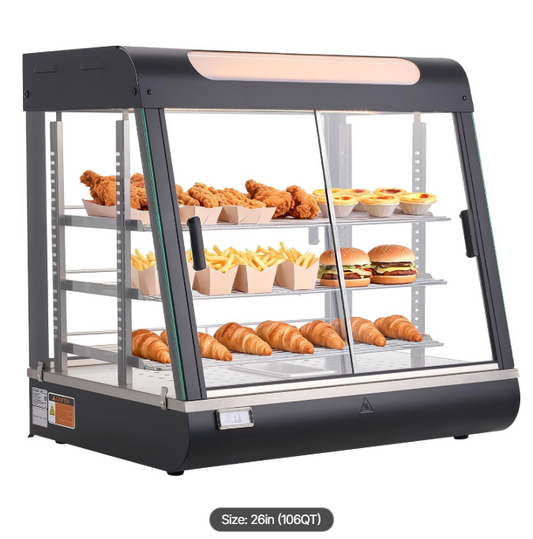 3-Tier Commercial Food Warmer Display, 1200W Food Display Warmer with LED Light, Top Storage and Adjustable Shelves, 86℉~185℉ Steam Heating, 106Qt/100L for Hamburger, Pizza, Bread, Fried Chicken