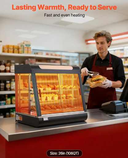 3-Tier Commercial Food Warmer Display, 1200W Food Display Warmer with LED Light, Top Storage and Adjustable Shelves, 86℉~185℉ Steam Heating, 106Qt/100L for Hamburger, Pizza, Bread, Fried Chicken