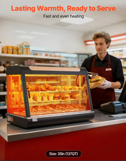 3-Tier Commercial Food Warmer Display, 1400W Food Display Warmer with LED Light, Top Storage and Adjustable Shelves, 86℉~185℉ Steam Heating, 137Qt/130L for Hamburger, Pizza, Bread, Fried Chicken